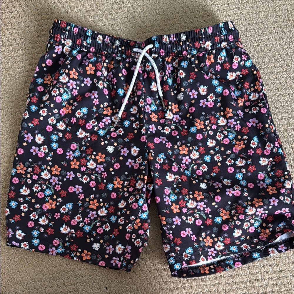 Floral Print Boy’s Swim Shorts - Black